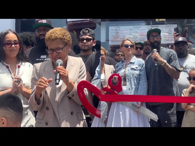 Lauren london & blacc sam open nipsey hussles dream marathon burger store on venice beach